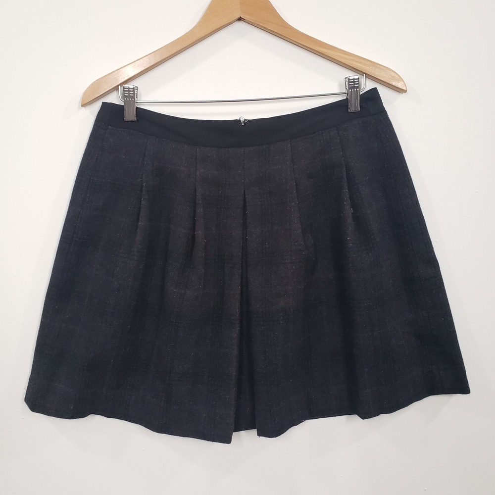 LOFT Pleated Plaid Skirt Womens‎ Size 6 Dark Gray Wool Blend Preppy Academia